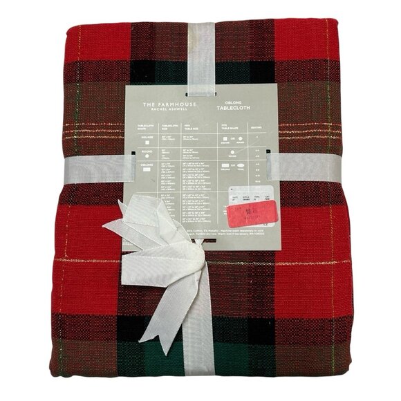 Rachel Ashwell The Farmhouse Tablecloth Red Green Plaid Oblong 60x84 Holiday - Picture 2 of 6